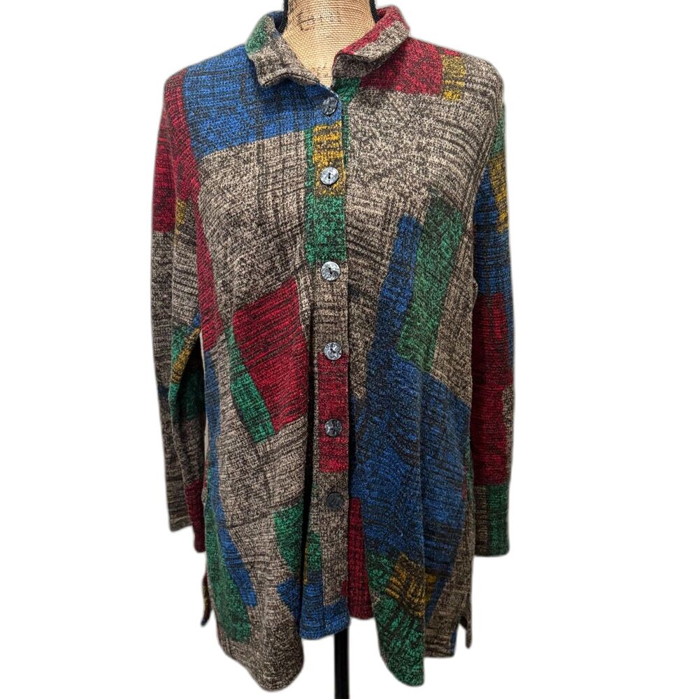 Ali Miles Colorblock Patchwork Button Front Back … - image 1